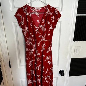 Cap Shoulder Floral Wrap Midi Dress - Small